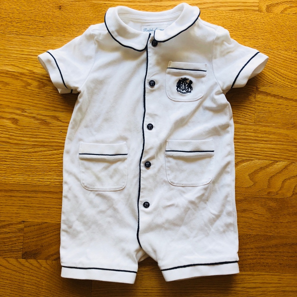 Ralph Lauren Baby White Shortall Onesie 9 Months